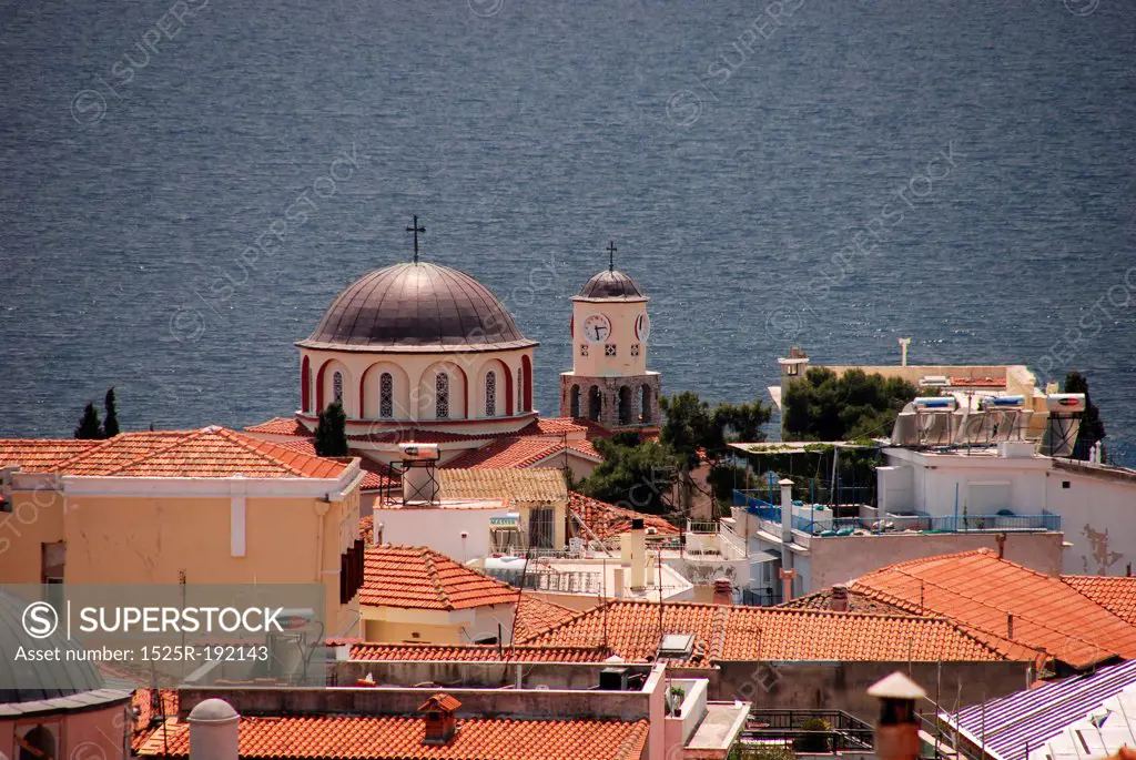 High angle view of Greek rooftops