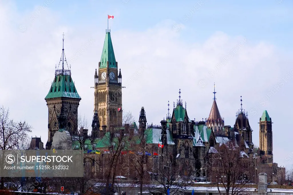 Canadian cities, winter view of Government Parliament Buildings, Ottawa Canada.