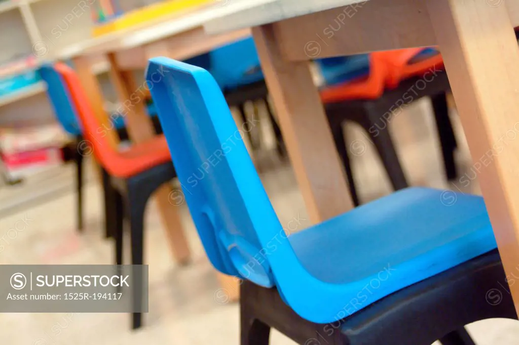 Chairs in junior school classroom.