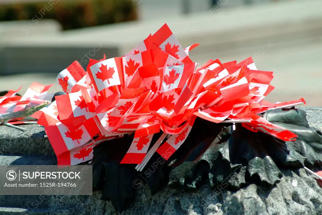 Canadian flags laid on the Tomb of the Unknown Soldier, Ottawa Canada.