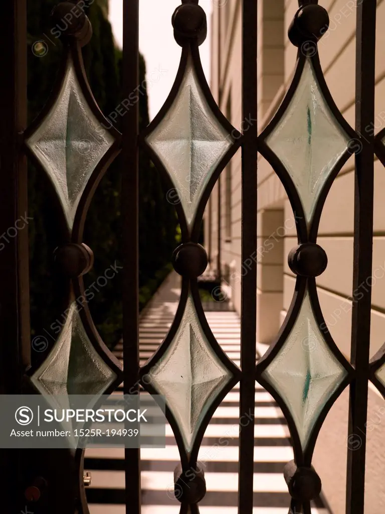 Diamond shape glass on a gate in Athens Greece