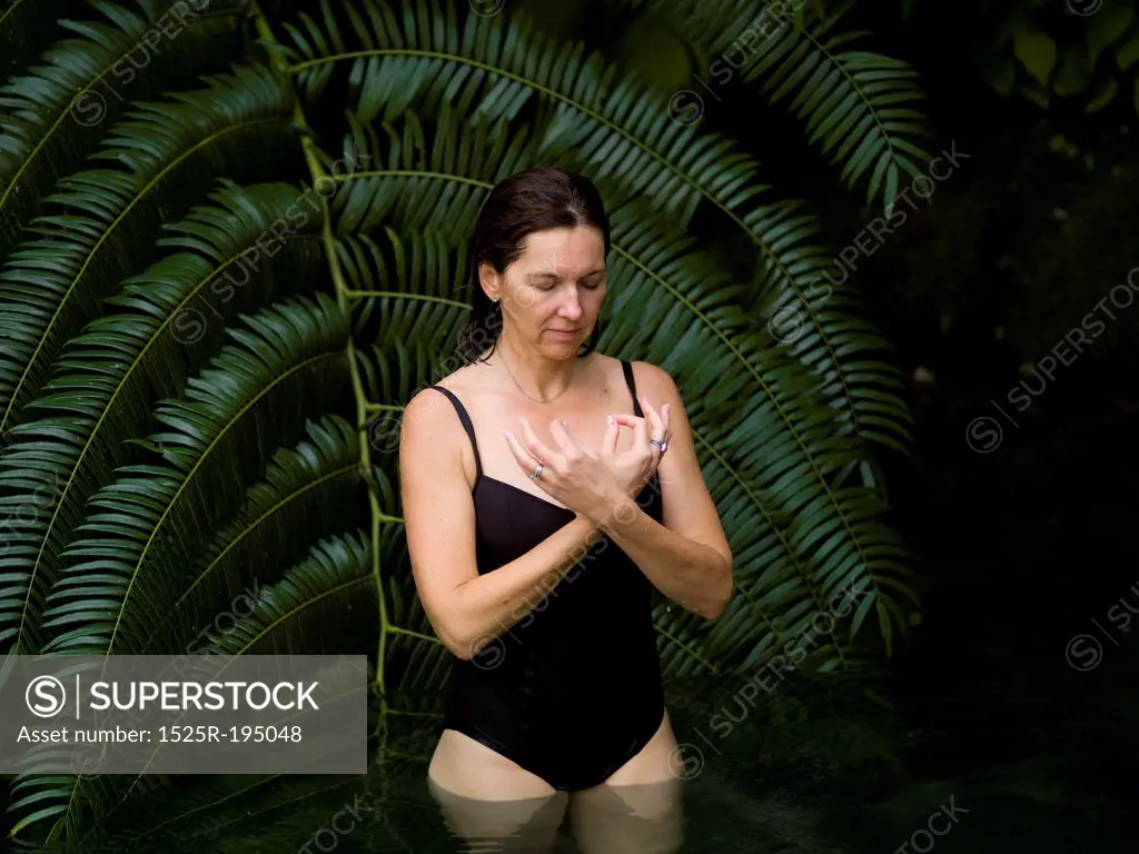 Caucasian woman doing yoga in Bali