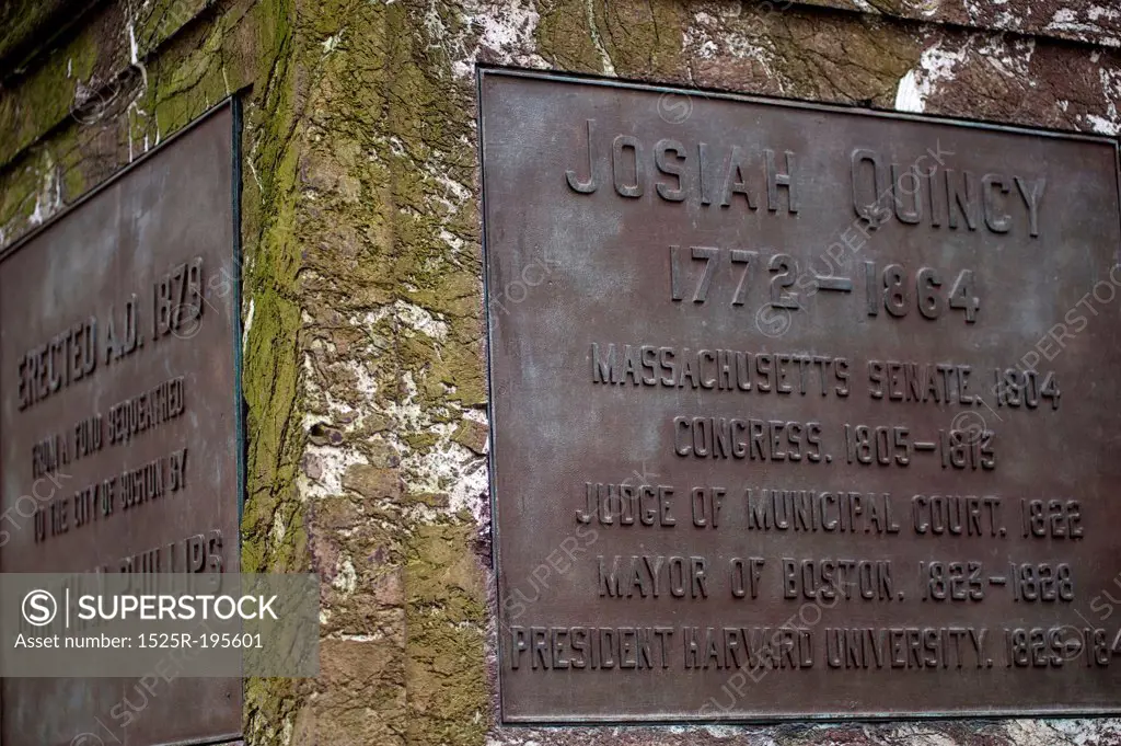 Plaque on the Josiah Quincy III statue in Boston, Massachusetts, USA