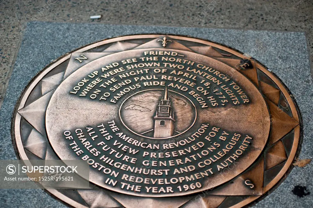 Paul Revere plaque on the sidewalk in Boston, Massachusetts, USA