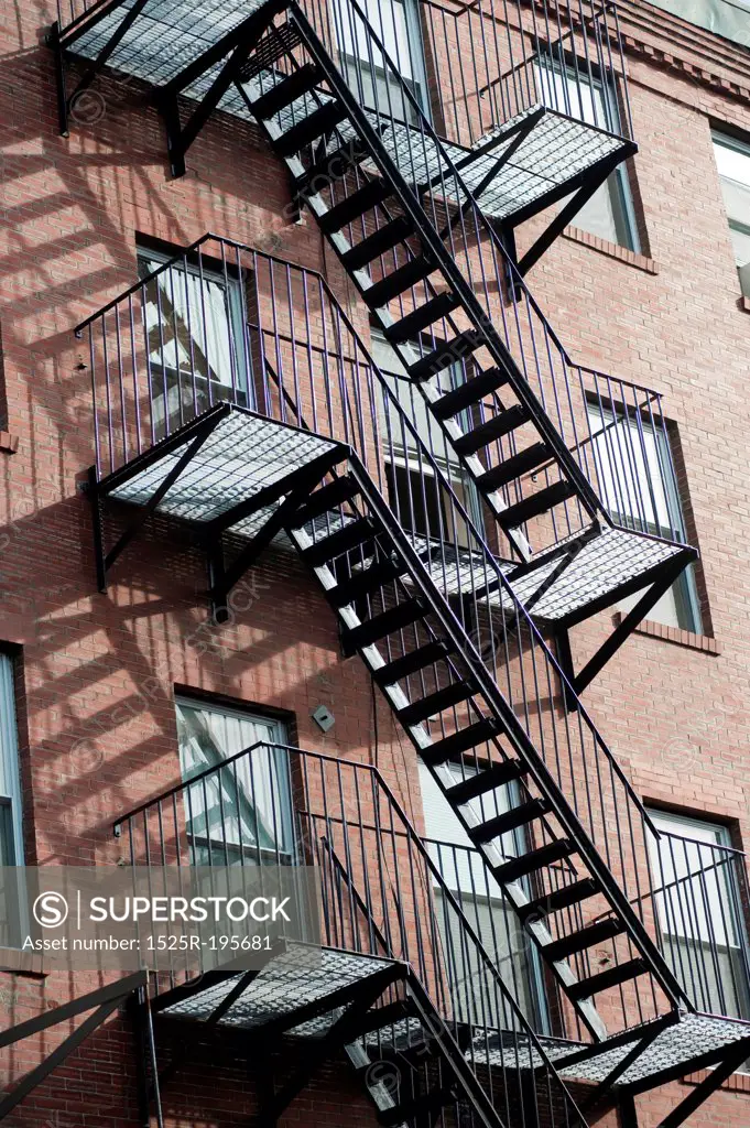 Exterior fire escape on a building in Boston, Massachusetts, USA