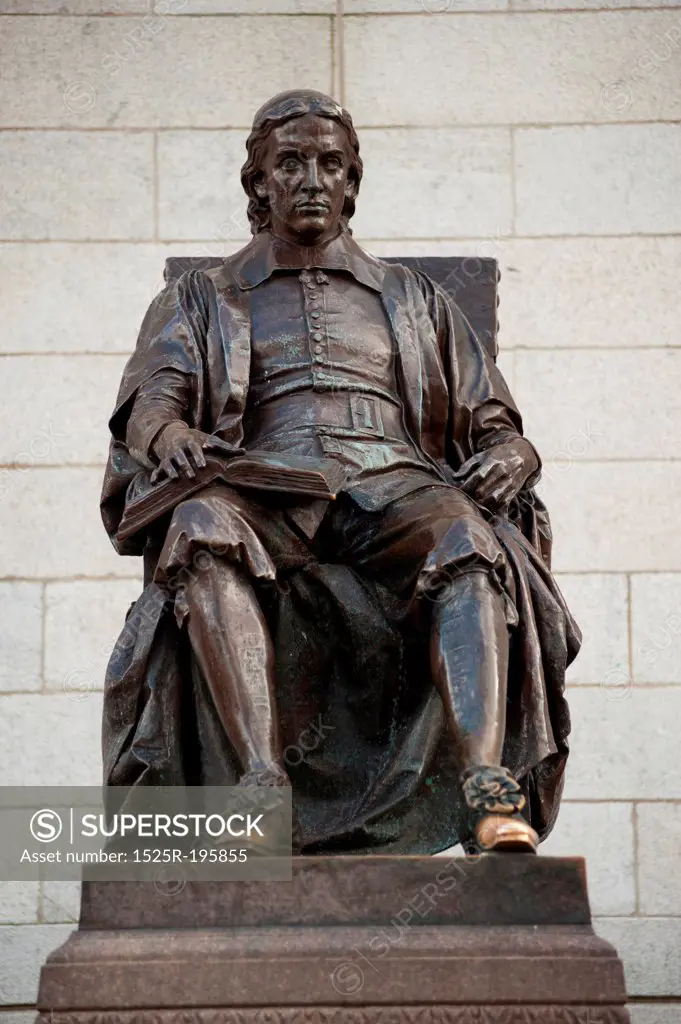 John Harvard statue at Harvard University in Boston, Massachusetts, USA