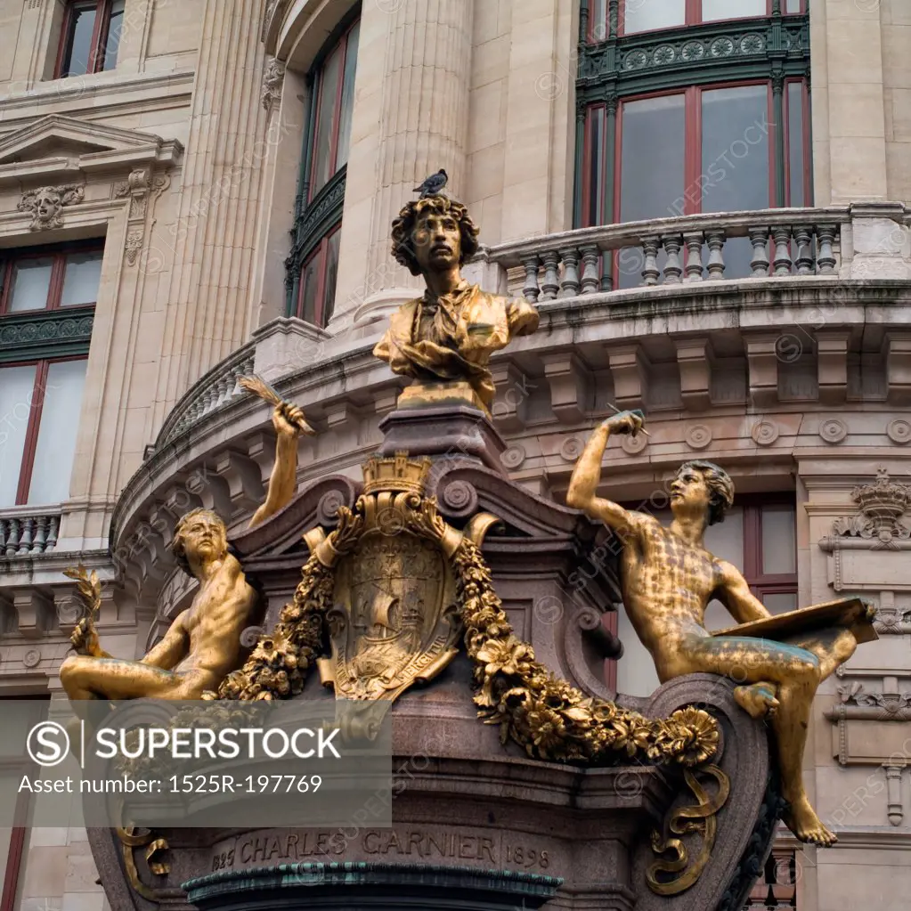 Statues adorning the Palace Garnier in Paris France