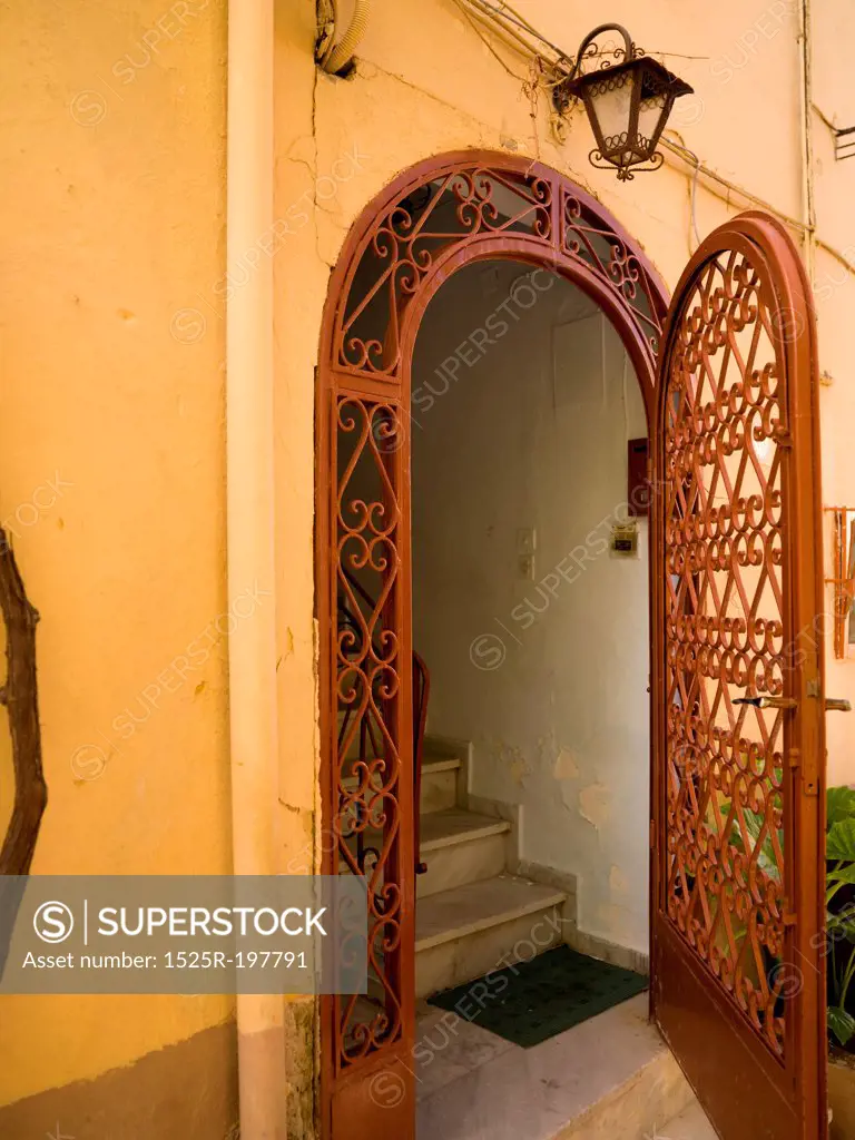 Decorative ironworks on door in Rhodes Greece