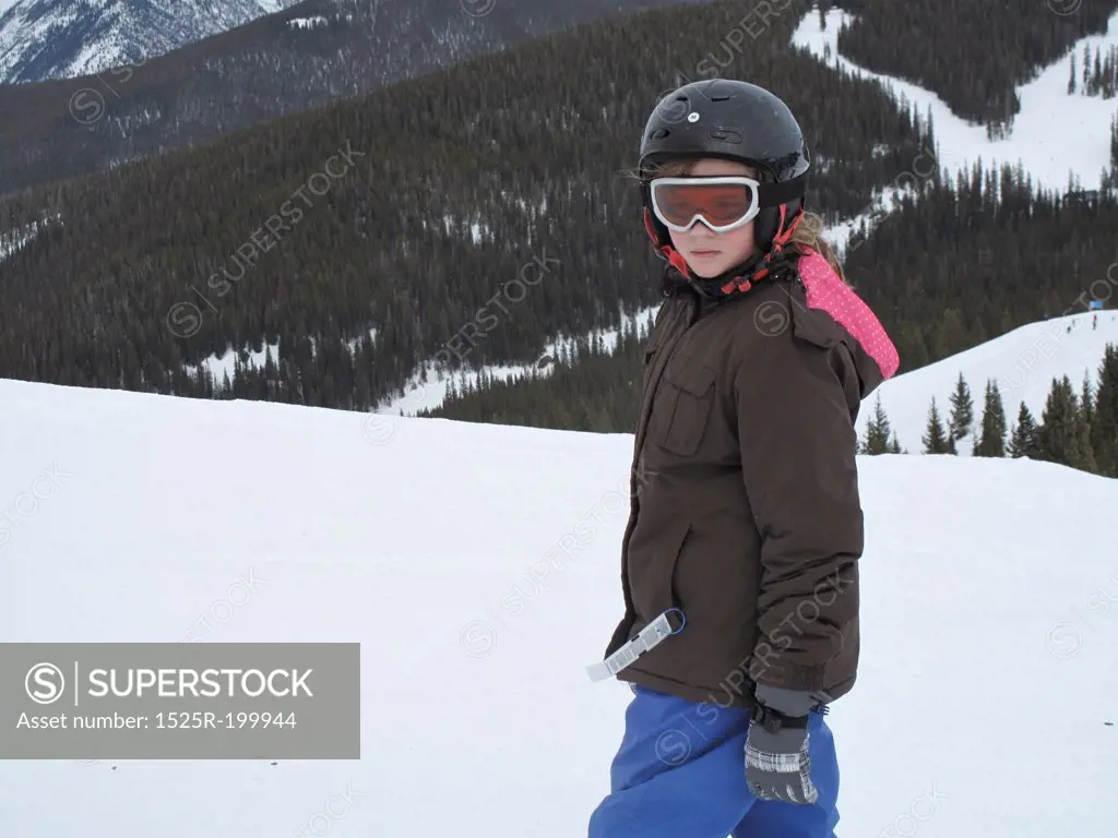 Young girl on the ski slopes in Vail, Colorado