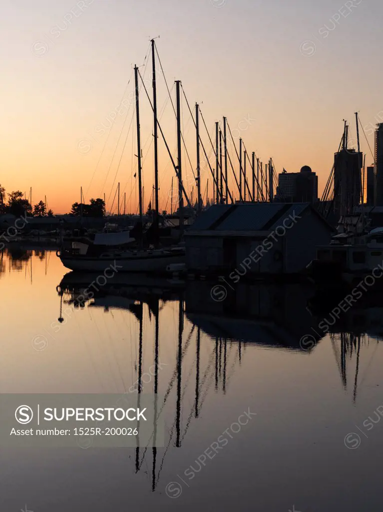 Boats with reflections in Vancouver, British Columbia, Canada