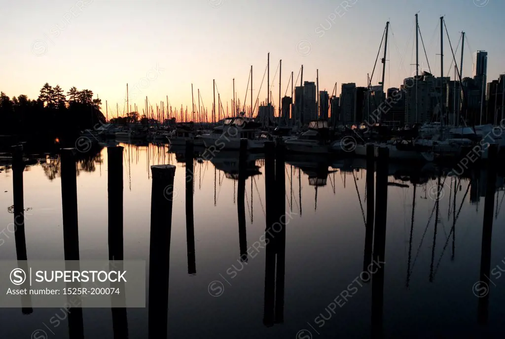 Skyline at dusk in Vancouver, British Columbia, Canada