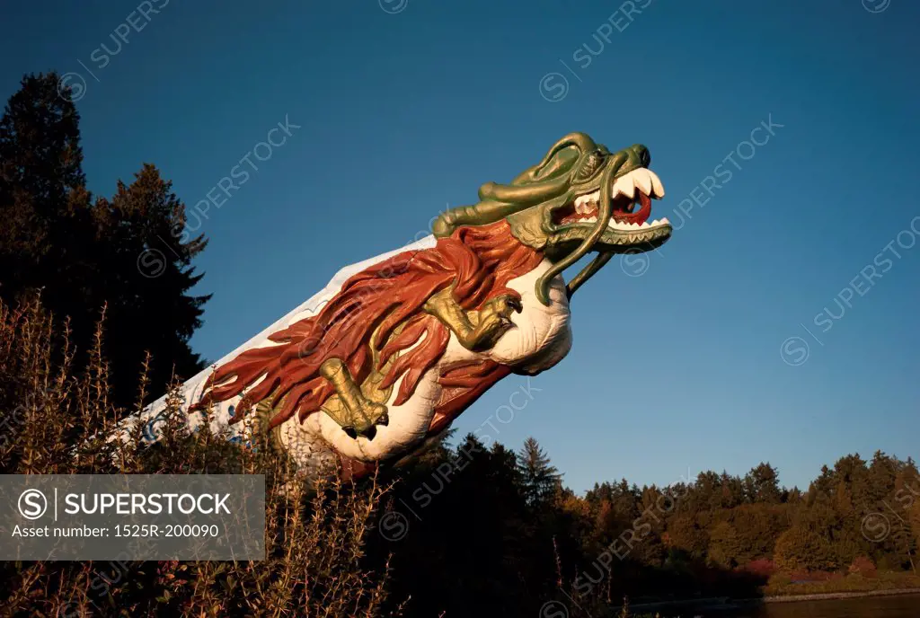 Carved Dragon head in Stanley Park Vancouver, British Columbia, Canada