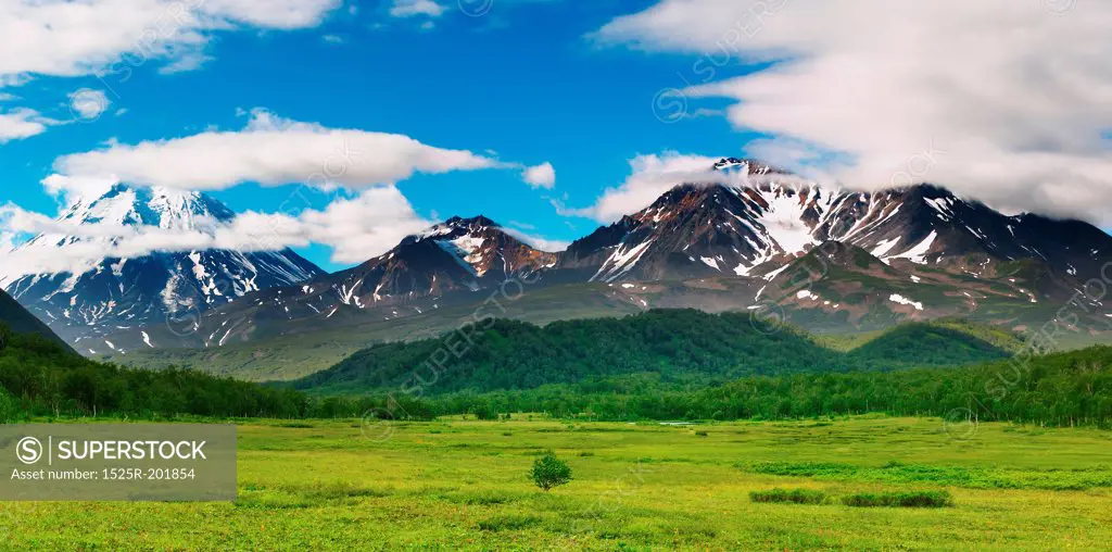 Mountain landscape, volcanoes of Kamchatka