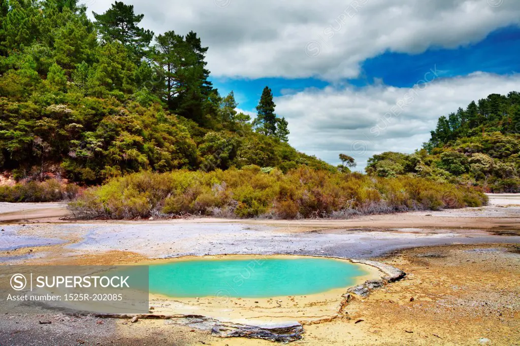 Geothermal field in Wai-O-Tapu thermal area, New Zealand