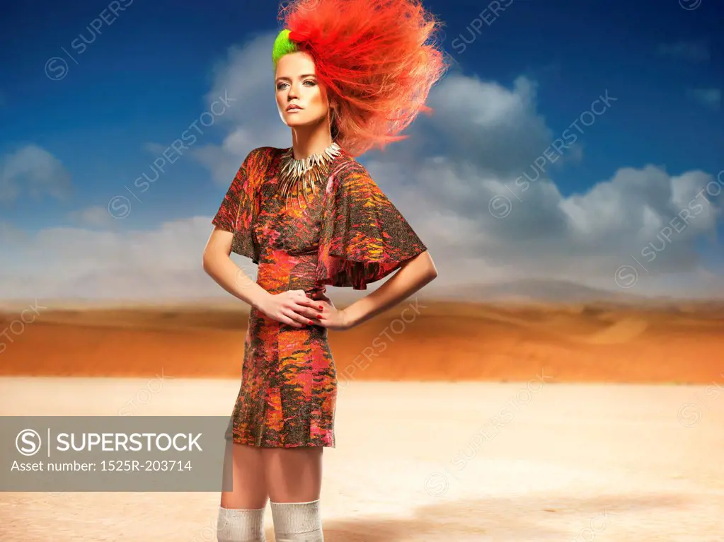 Fashionable woman in the desert