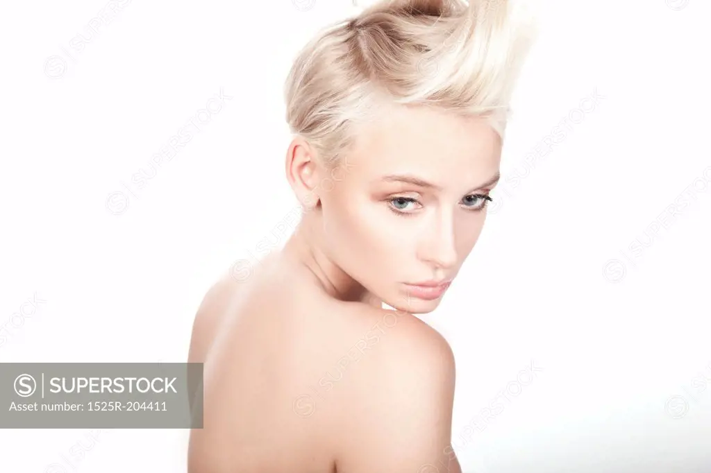 young beautiful blond female with creativity hairstyle