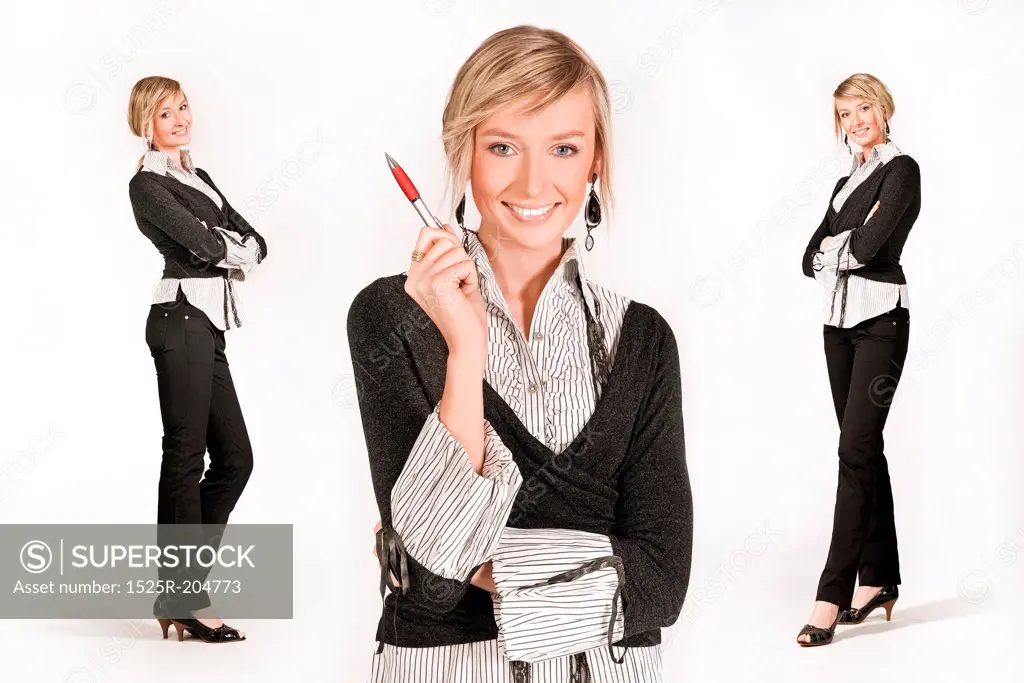 Three young happy businesswoman, different poses