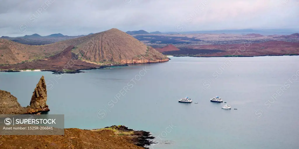 Boats in the Pacific Ocean, Bartolome Island, Galapagos Islands, Ecuador