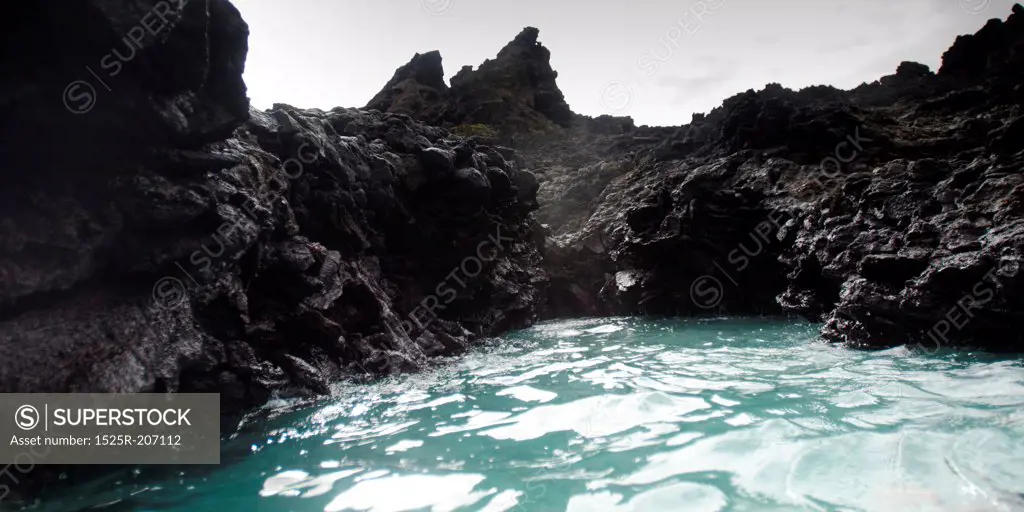 Rock formations, Puerto Egas, Santiago Island, Galapagos Islands, Ecuador