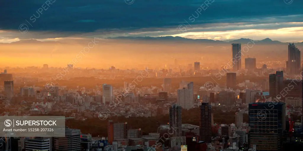 City viewed from the Tokyo Tower at dusk, Minato Ward, Tokyo, Japan