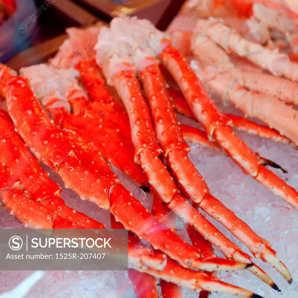 Close-up of lobsters legs at a market stall, Bergen, Norway