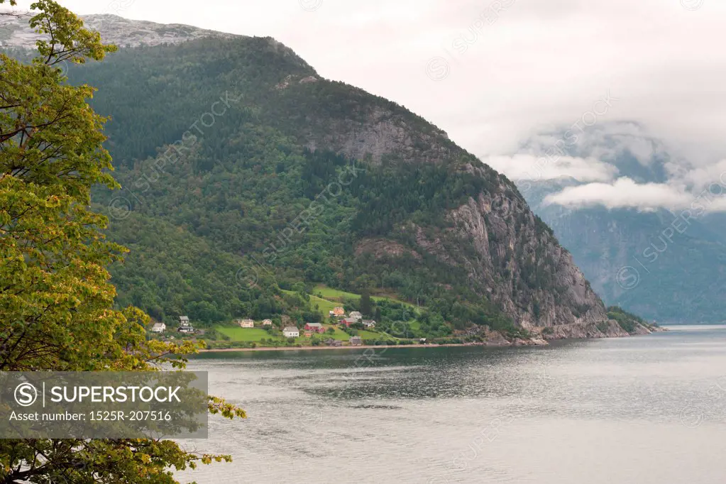 Mountains at coast, Hardanger, Hardangerfjord, Hardangervidda, Hardanger, Norway