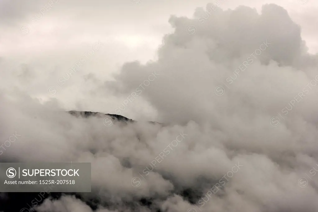 Low angle view of fog over mountain, Hardangervidda, Hardanger, Norway