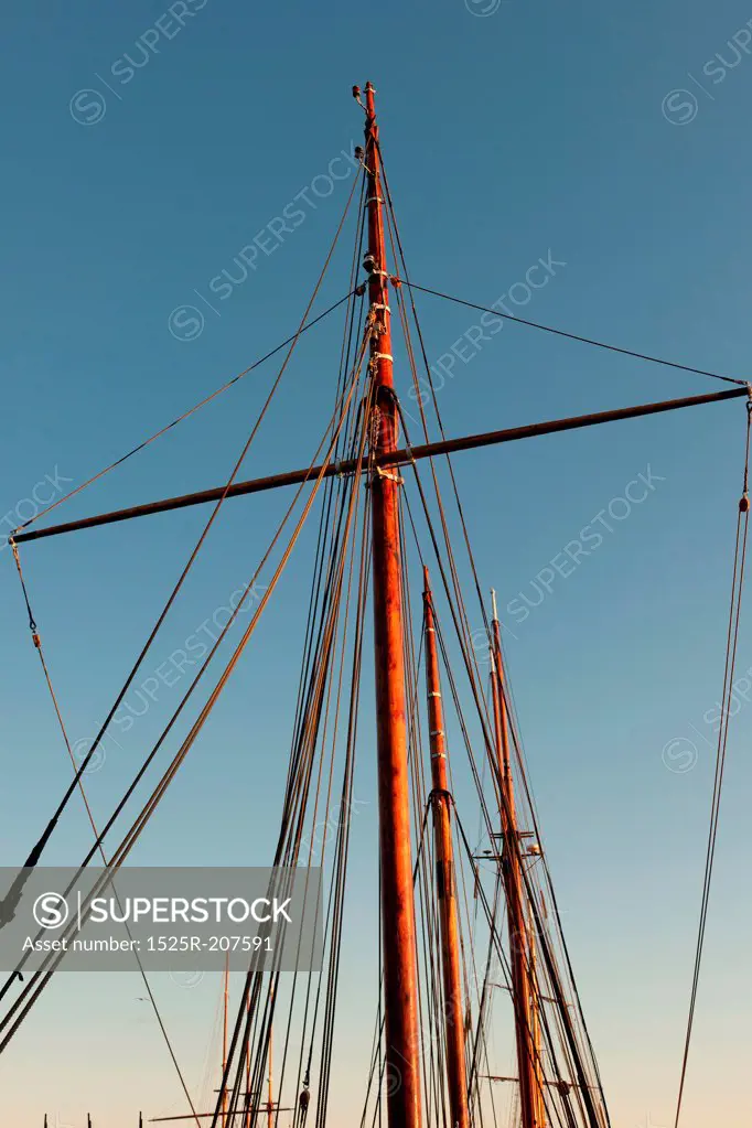Low angle view of masts of a sailboat, Oslo Harbor, Oslo, Norway
