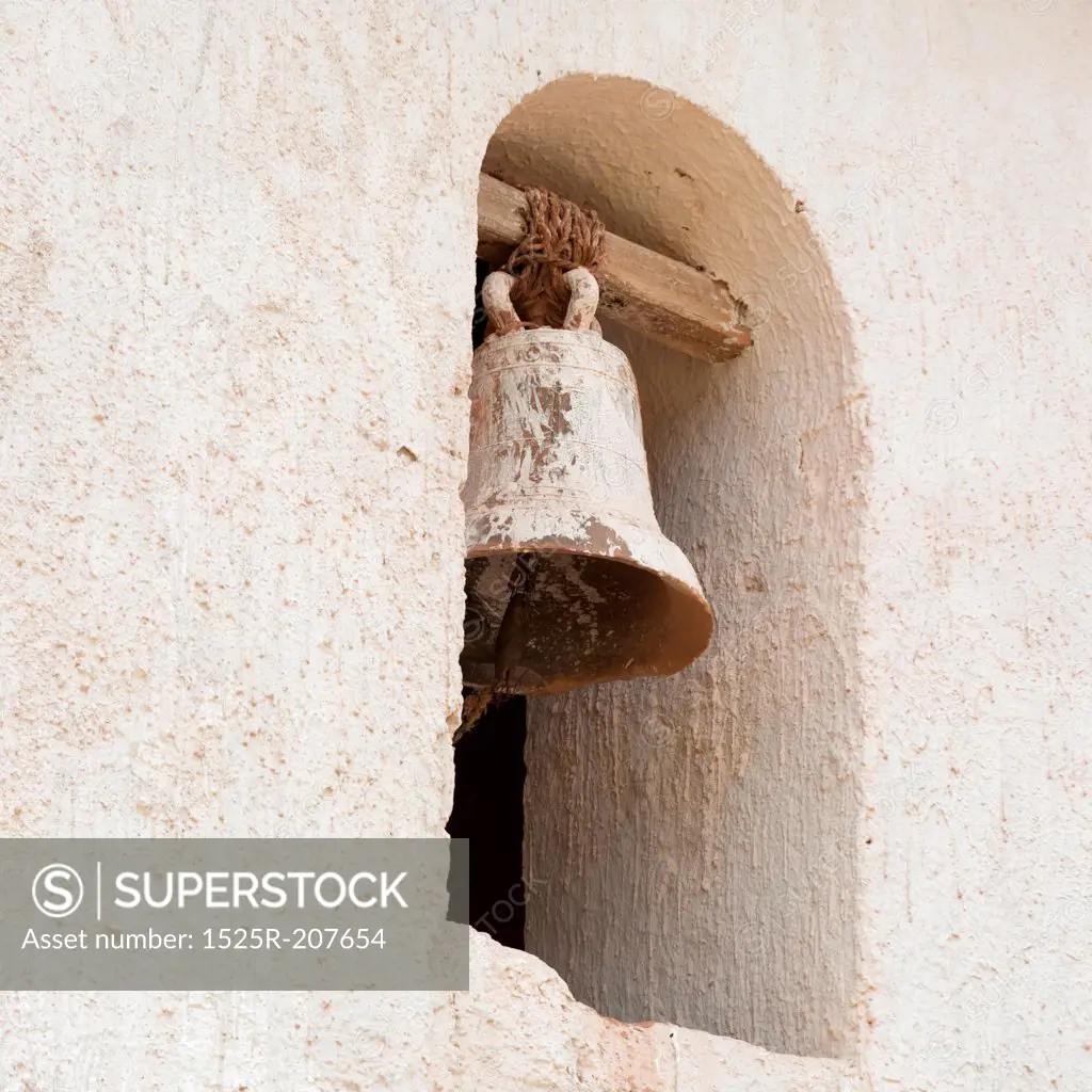 Bell hanging in a church, Maras, Sacred Valley, Cusco Region, Peru