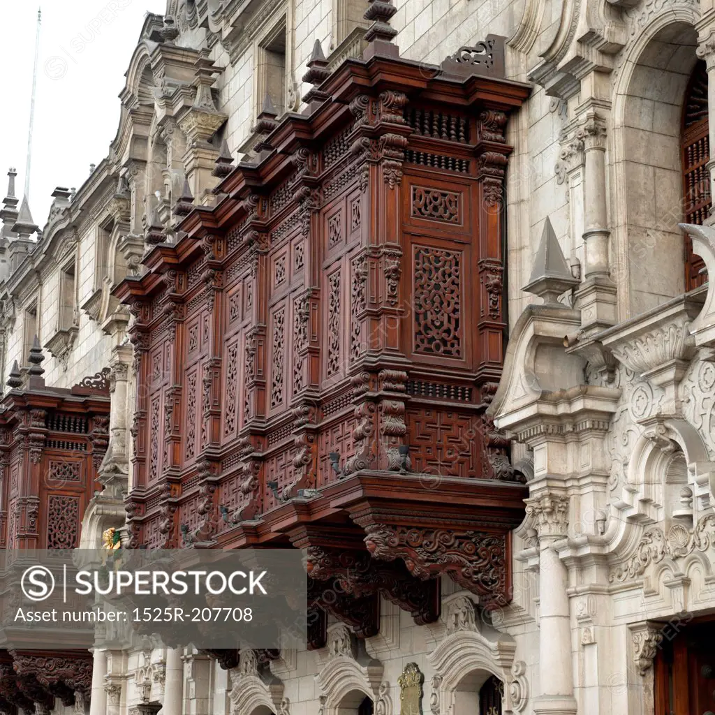 Low angle view of Archbishop's Palace, Cathedral Of Lima, Plaza Mayor, Historic Centre of Lima, Lima, Peru