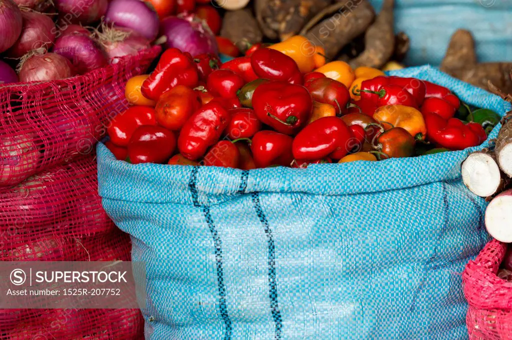 Vegetables for sale at a store, Sacred Valley, Cusco Region, Peru