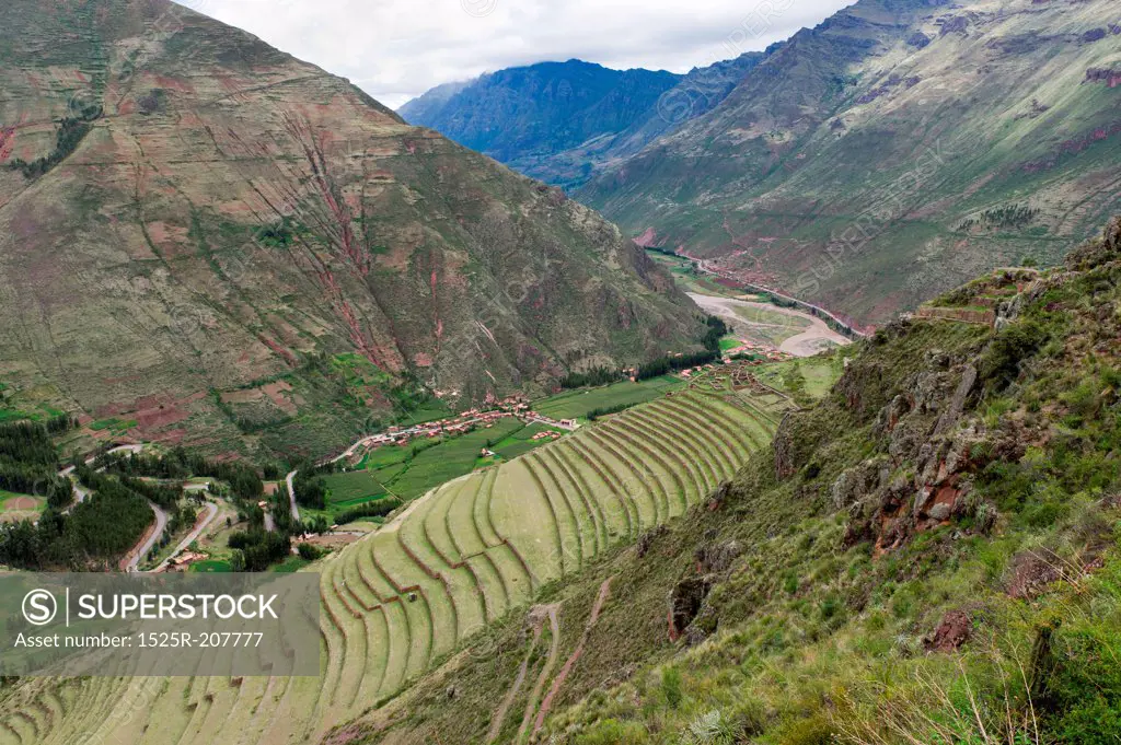 Agricultural field at Pisaq Inca Ruins, Sacred Valley, Cusco Region, Peru