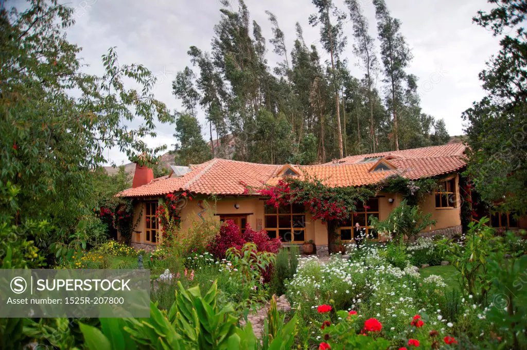 Garden in front of a guesthouse, Willka Tika, Sacred Valley, Cusco Region, Peru