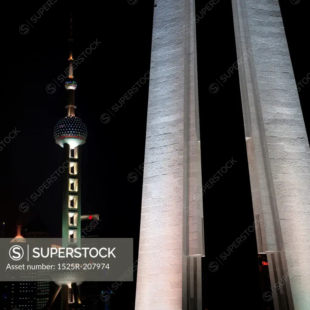 Oriental Pearl Tower and Monument to the People's Heroes, The Bund, Shanghai, China