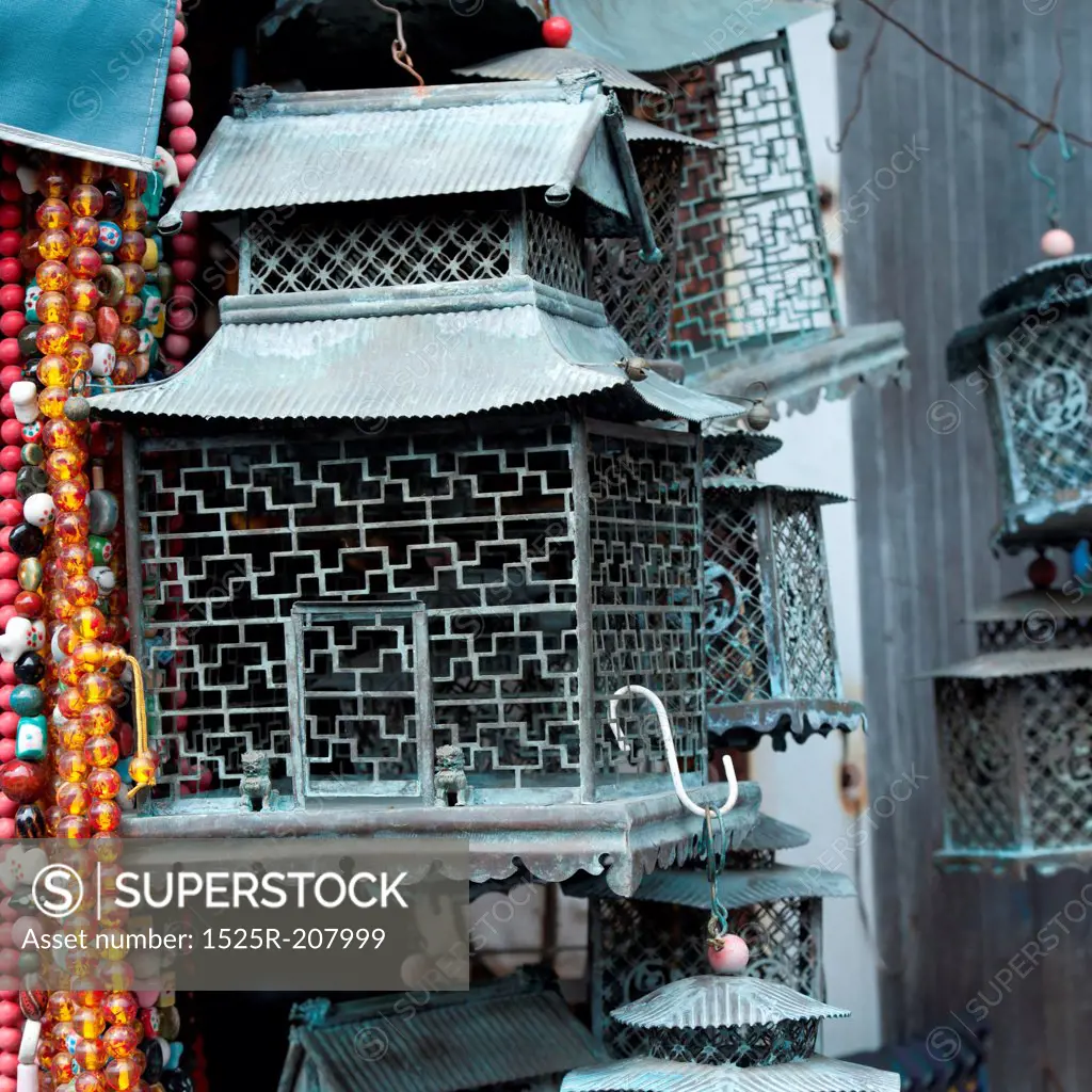 Birdcages at a street market, Shanghai, China