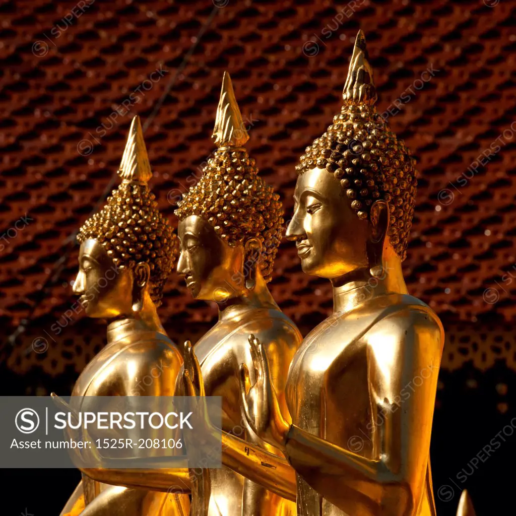 Golden statues of Buddha at a temple, Wat Phrathat Doi Suthep, Chiang Mai, Thailand