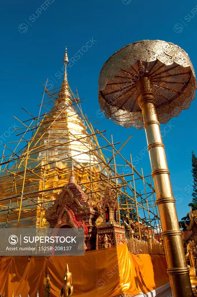 Pagoda under renovation at Wat Phrathat Doi Suthep, Chiang Mai, Thailand