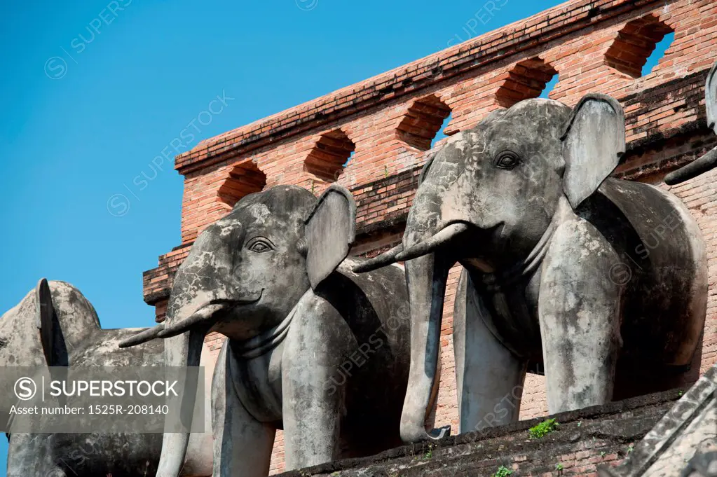 Elephant statues at Wat Chedi Luang, Chiang Mai, Thailand
