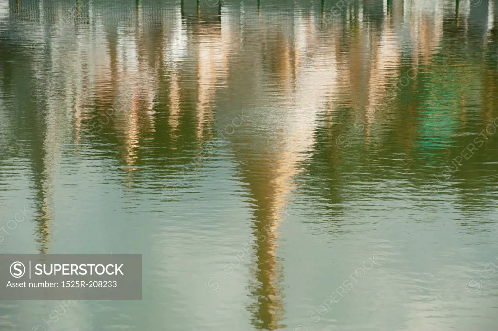 Reflection of Wat Chong Kham temple on water, Mae Hong Son Province, Thailand