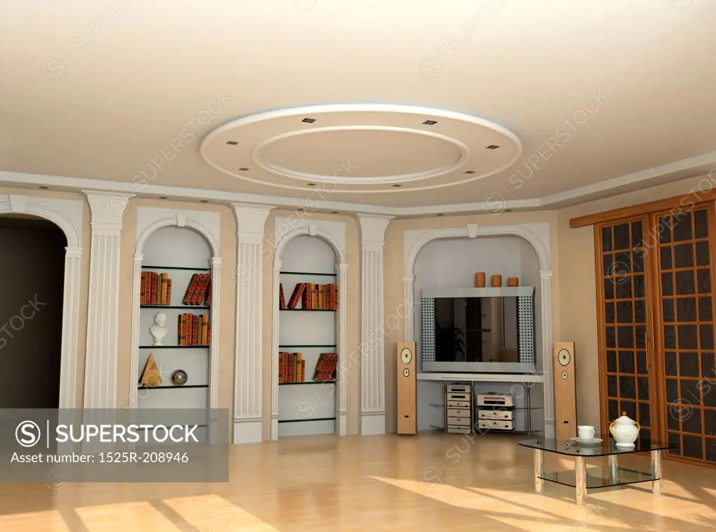 modern interior design in classic style (privat apartment 3d rendering)