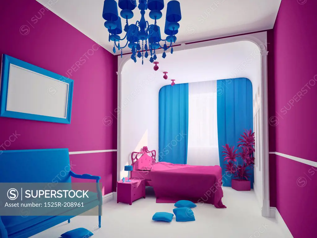 cartoon style bedroom interior illustration