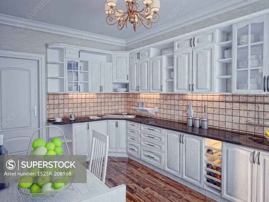 Kitchen in modern home interior (rendering)