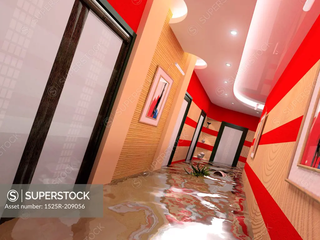 the flooding corridor interior (3D image)