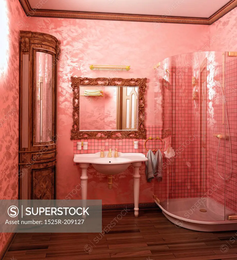 luxury pink coloured bathroom interior (3d rendering)
