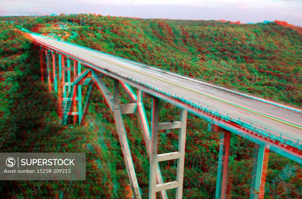 3D stereo anaglyph  bridge over a green valley in Cuba (need red-cyan glasses)
