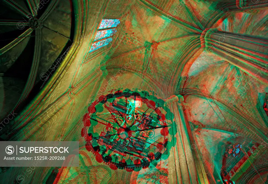 Inside the Cathedral of Santa Eulalia in Barcelona's Barri Gotic district(anaglyph stereo effect.need 3D glasses to view)