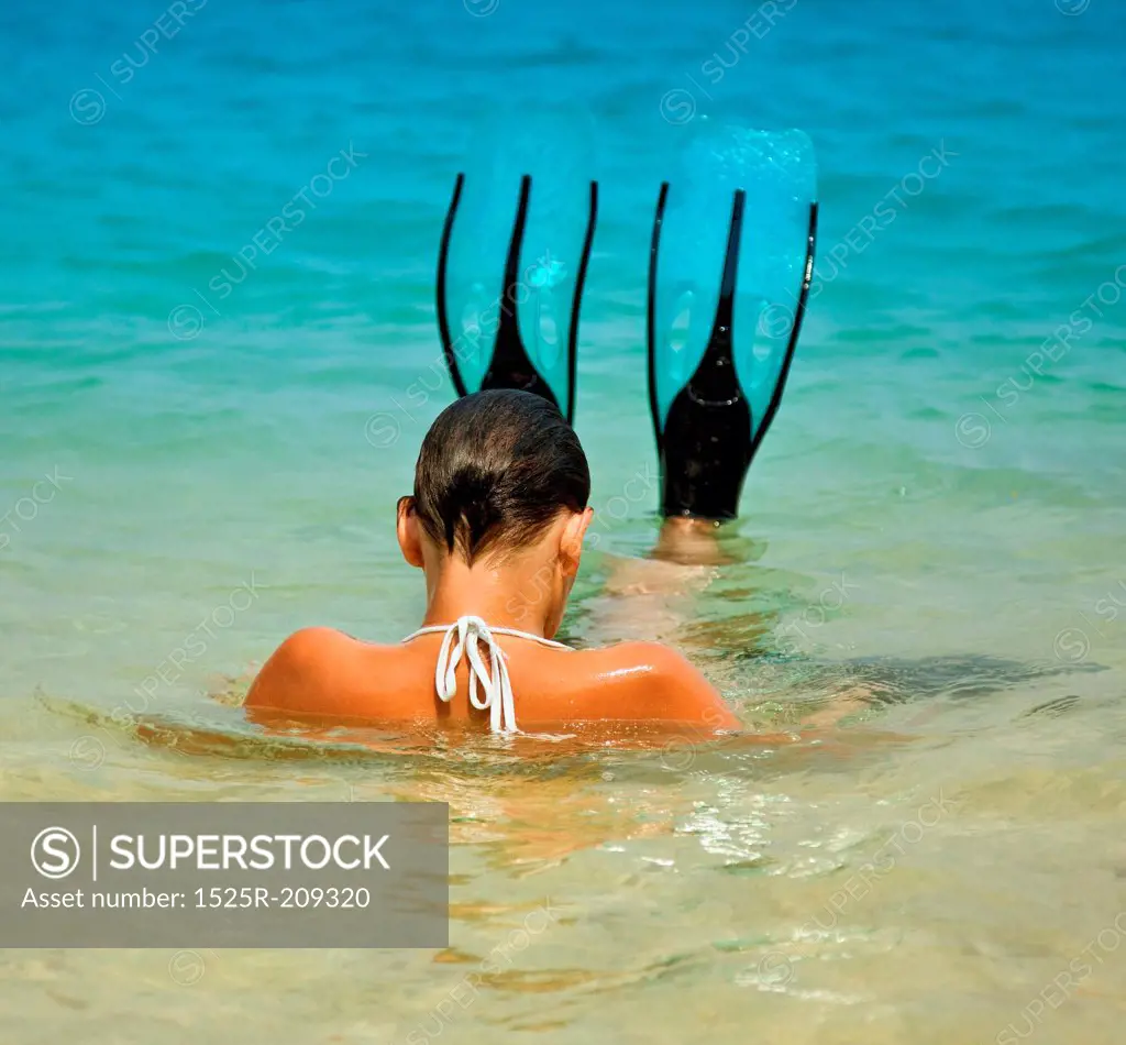 flippers upswimming woman outdoor photo