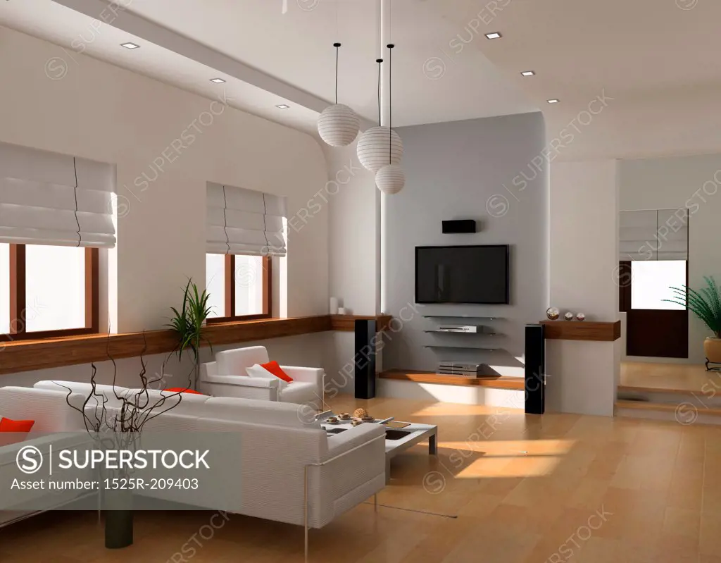 modern interior design (private apartment 3d rendering)