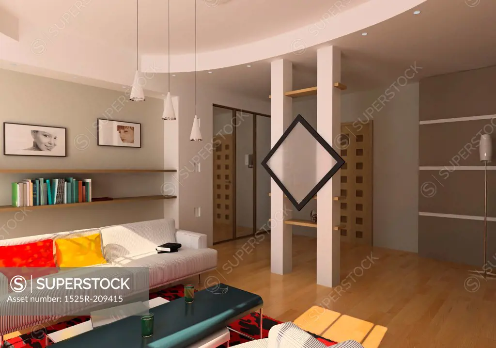 modern living room interior (3D rendering)