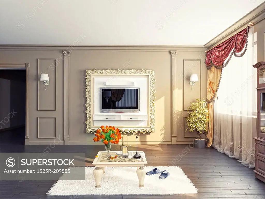 modern living-room interior (3D rendering)